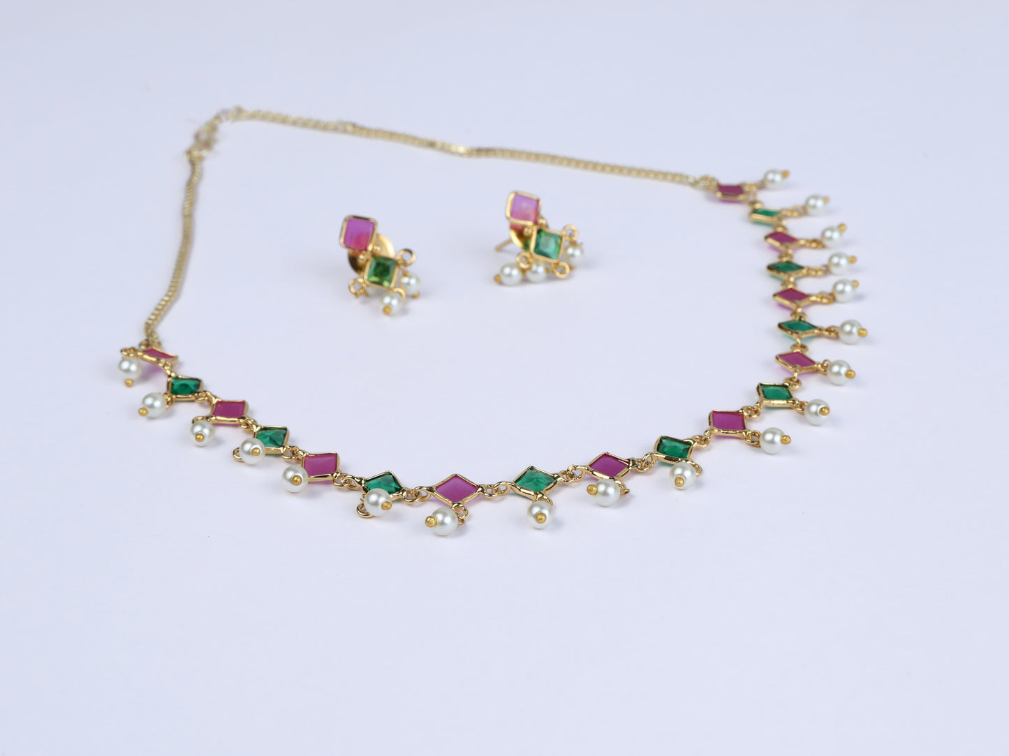 Delicate Emerald-Ruby Necklace Set