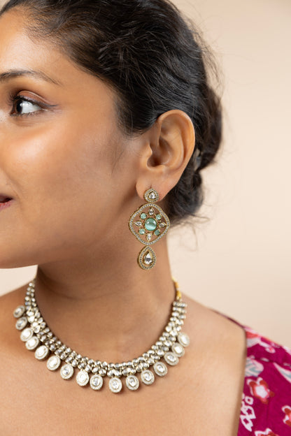 Turquoise Polki Earrings