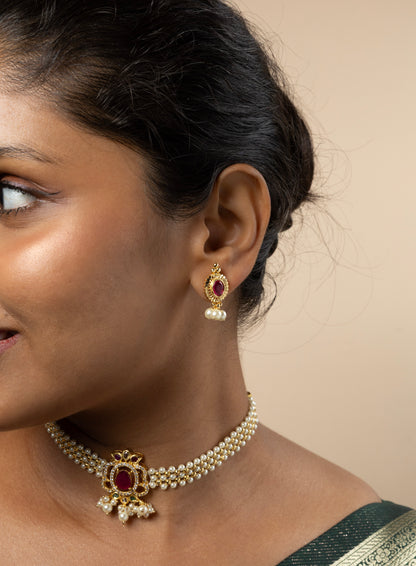 Kirmizi Moti Choker Set