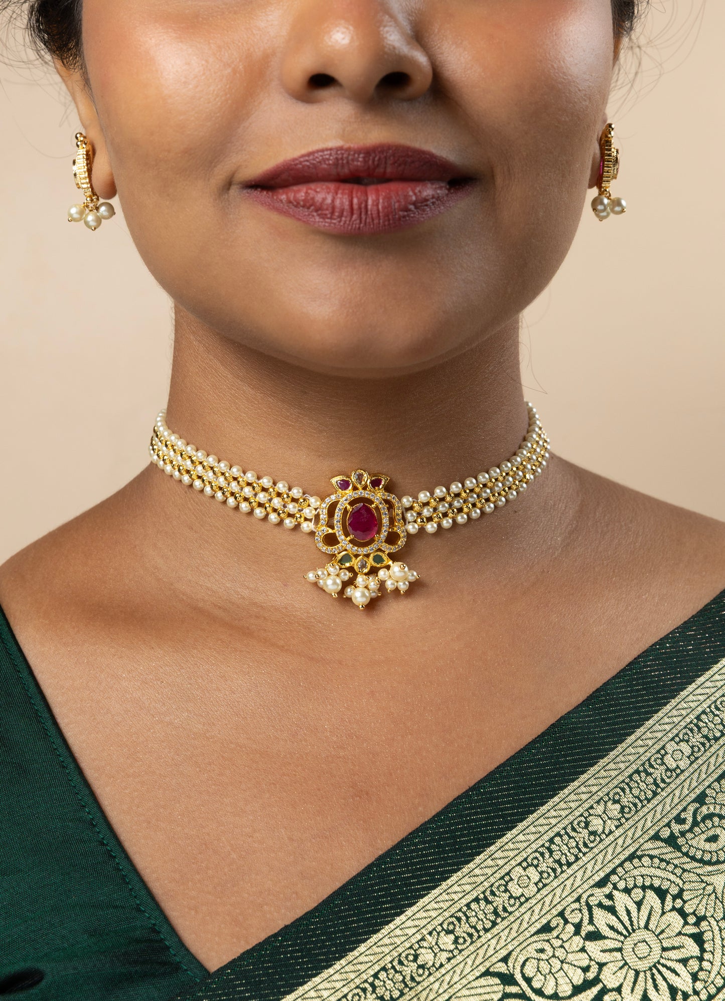 Kirmizi Moti Choker Set