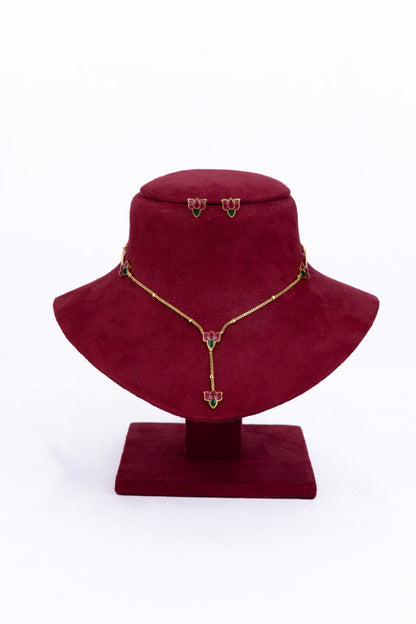 Jadau Lotus Lariat Necklace Set