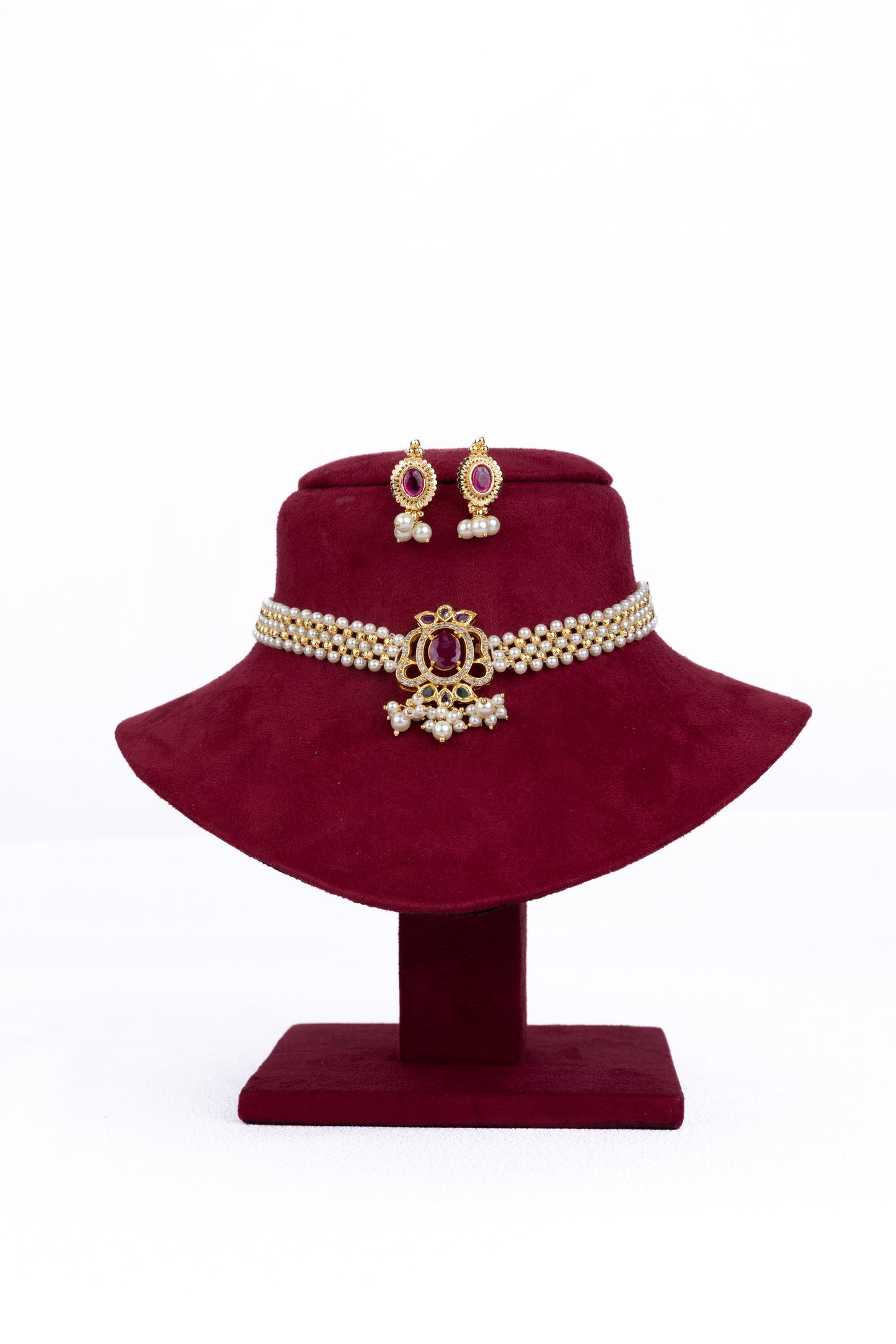 Kirmizi Moti Choker Set