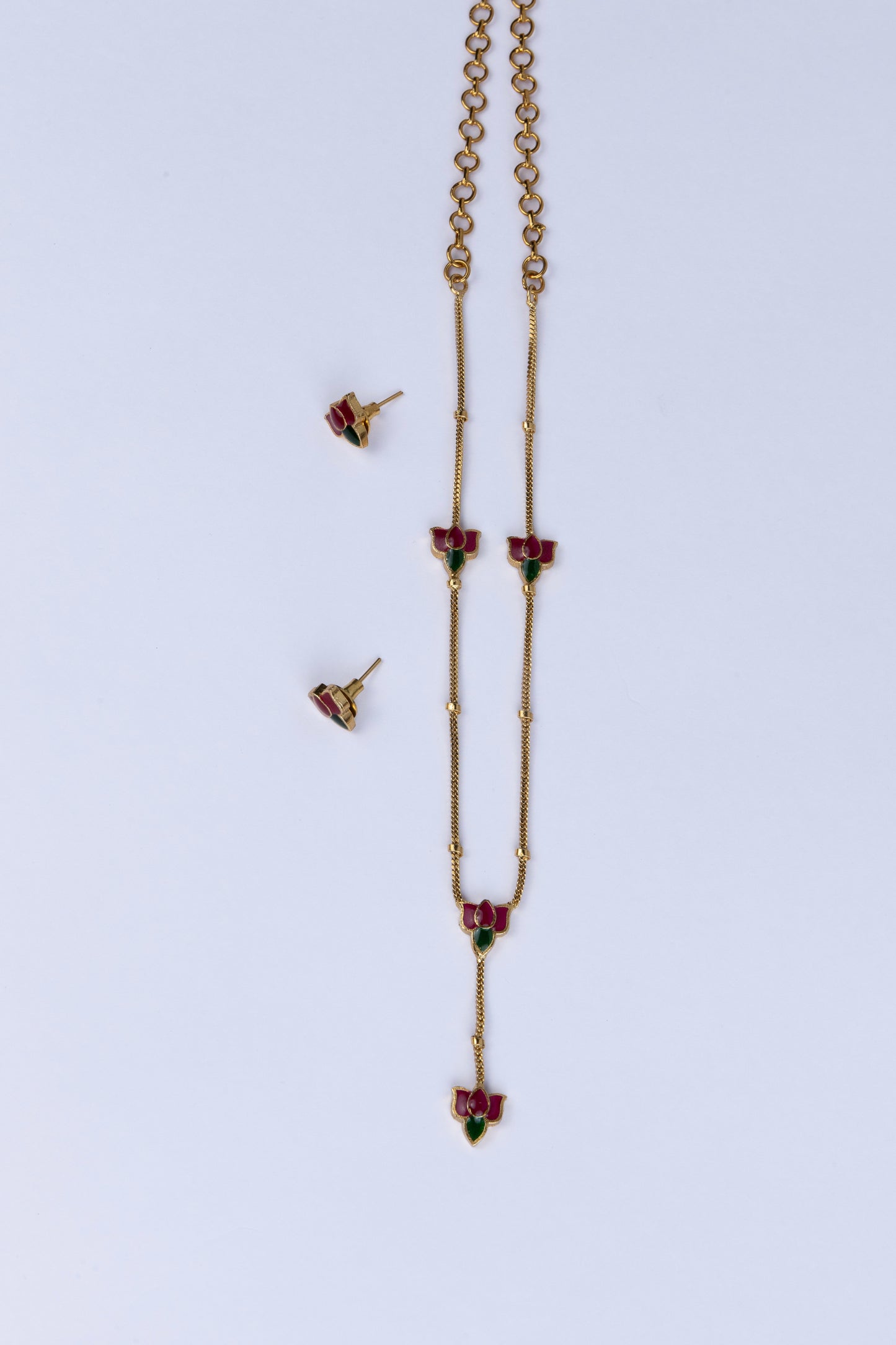 Jadau Lotus Lariat Necklace Set
