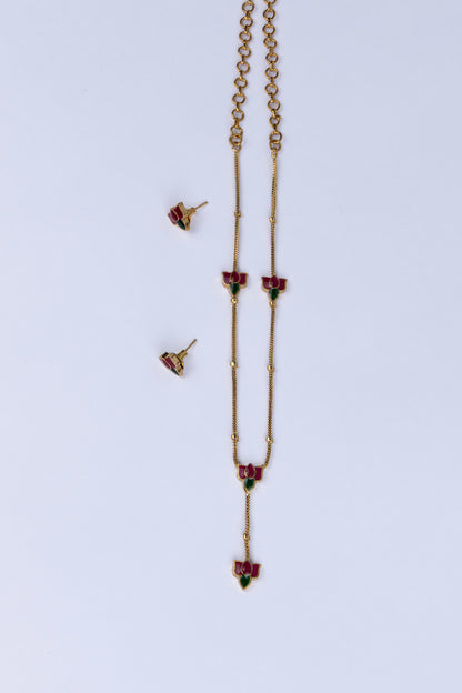 Jadau Lotus Lariat Necklace Set
