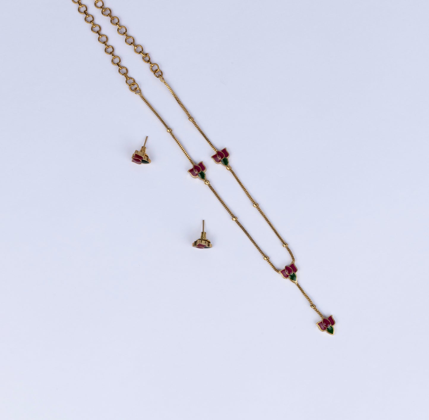 Jadau Lotus Lariat Necklace Set