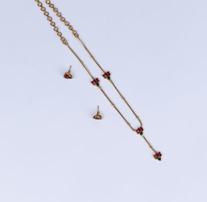 Jadau Lotus Lariat Necklace Set