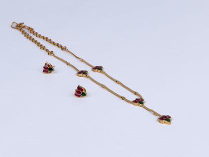 Jadau Lotus Lariat Necklace Set