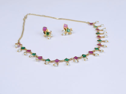 Delicate Emerald-Ruby Necklace Set
