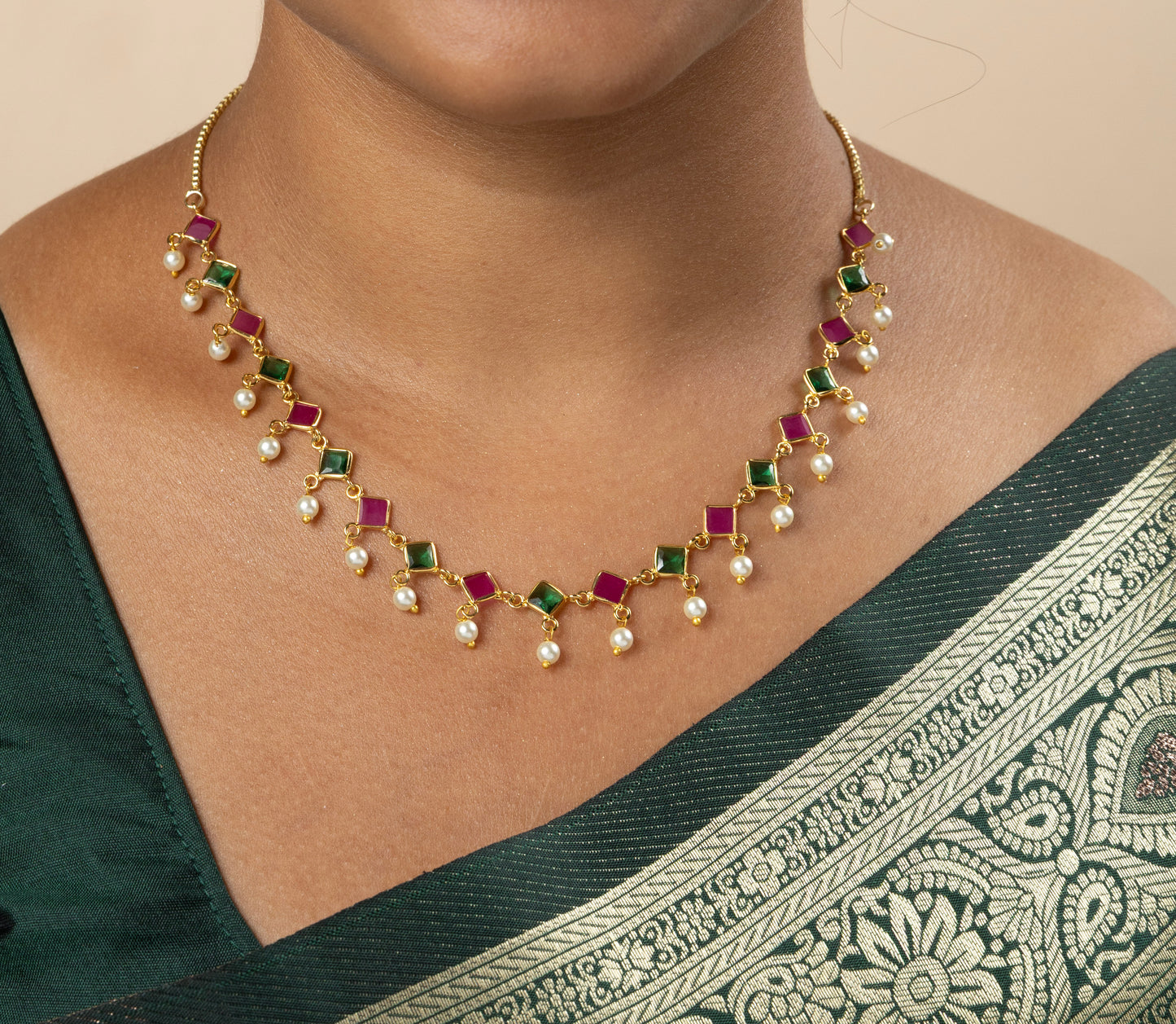 Delicate Emerald-Ruby Necklace Set
