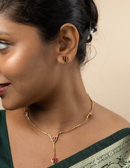 Jadau Lotus Lariat Necklace Set