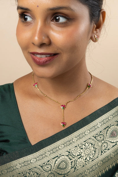 Jadau Lotus Lariat Necklace Set