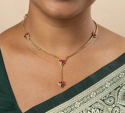 Jadau Lotus Lariat Necklace Set